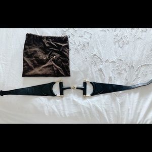 💯Auth wide Gucci Horsebit waist belt in black